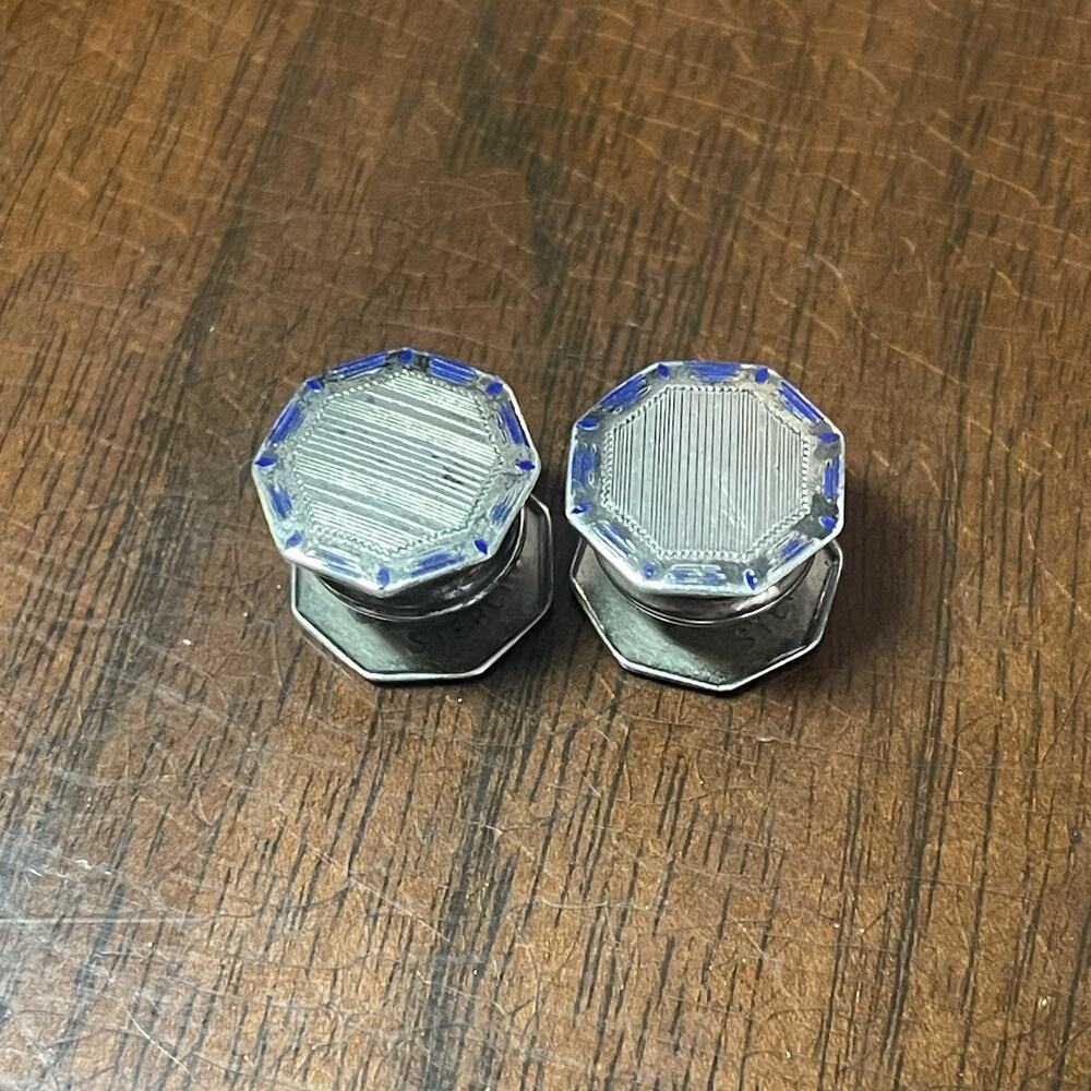 Vintage Sterling Blue Painted Cuff Links